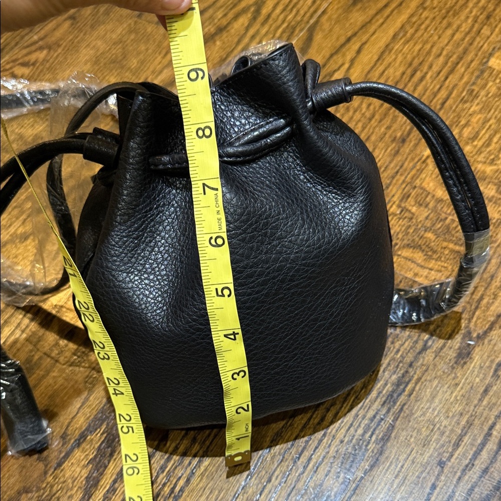 Black Pebbled Leather Drawstring Mini Bucket Bag - image 7